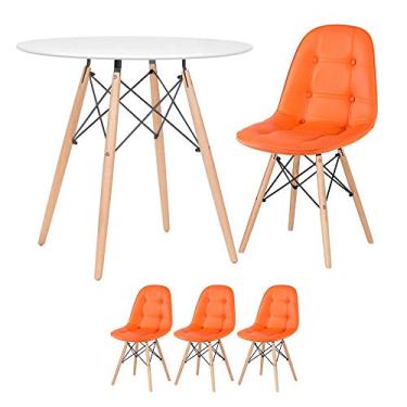 Imagem de Loft7, KIT - Mesa Eames 80 cm branco + 3 cadeiras Eames Botonê laranja
