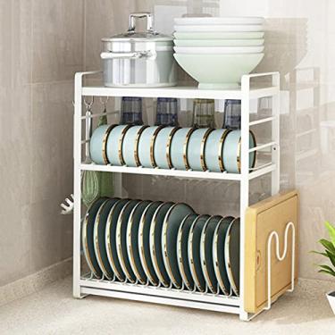 Imagem de Prateleira multifuncional de bancada de cozinha pode armazenar facas/pauzinhos/tábua de corte/pratos/xícaras, preto/branco (cor: prateleira branca tripla, tamanho: D) (prateleira tripla branca)