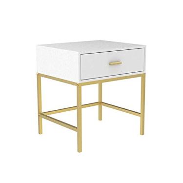 Imagem de Mini mesa de cabeceira simples e moderna, mesa de cabeceira econômica, mesa de cabeceira com design de gaveta única, branca