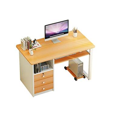 Imagem de U5GAAALPPQ9 Mesa de escritório em casa, mesa de escrita multifuncional com gavetas, mesa de madeira com palete de computador, cor de madeira e cor teca (cor teca)