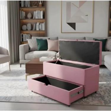 Imagem de Puff Baú Sapateira com Gaveta (90cm) - Diversas Cores (Rosa)