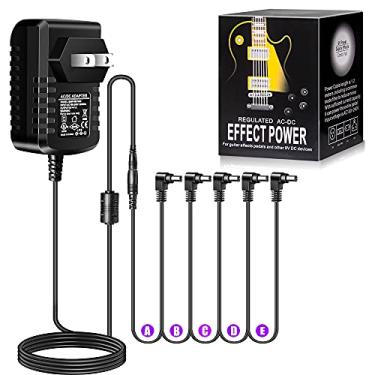 Imagem de Adaptador de fonte de alimentação de pedal de guitarra 9V CC 1A ponta negativa 5 vias margaridas cabos de corrente para pedal de efeito de guitarra eletrônica