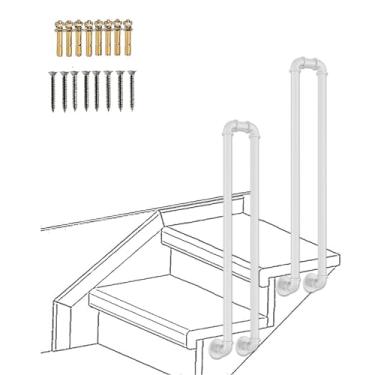Imagem de DKXCOSQ Barra de apoio antiderrapante para escadas de ferro forjado branco em forma de U para balaustrada montada na lateral da escada, suporte de corrimão de fixação, kit completo (2,8 pés/85 cm)