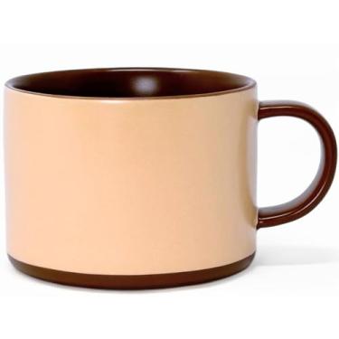 Imagem de BeoNight Caneca de café de cerâmica de dois tons de 340 g | bege e marrom fosco | Segura para lava-louças e micro-ondas | Copo minimalista para casa e escritório para cappuccino, latte, cereal, chá e