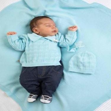 Imagem de Saída De Maternidade Tricô Menino Gabriel Azul 3Pçs Fofinho-Masculino