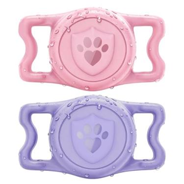 Imagem de ilFindYou Suporte para coleira de cachorro AirTag: IP68 à prova d'água para coleira de cachorro, capa de silicone antiperda e durável, compatível com Apple AirTags (rosa e roxo)