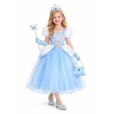 Imagem de CQDY Vestido de princesa Cinderela para meninas, azul, manga bufante, roupa para festa de Halloween, Natal, Cinderela 01, 3 Anos
