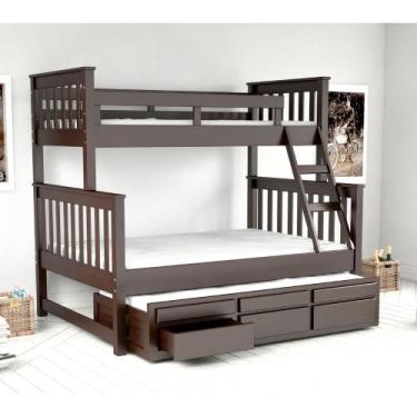 Imagem de Treliche com Cama de Casal 3 Gavetas Madeira Maciça Saraiva, Tabaco