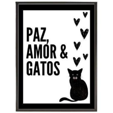 Imagem de Quadro Decorativo Paz Amor E Gatos 24X18Cm - Madeira Preta