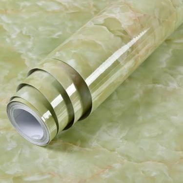 Imagem de Papel de parede 40 cm de largura impermeável e à prova de óleo para superfícies de cozinha e banheiro, fogões, mesas, armários e móveis, ágata verde
