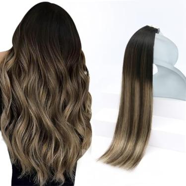 Imagem de Sunny Hair Extensões de cabelo humano com fita adesiva em extensões de cabelo humano Remy, 40,6 cm, preto, marrom, balayage, loiro cinza, extensões de cabelo humano adicionam comprimento para
