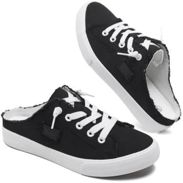 Imagem de BENPAO Tênis Femininos De Lona, ​​Mules, Brancos, Sem Cadarço, Da Moda, Mocassins Pretos, Calçados Casuais Confortáveis ​​Para Mulheres (Preto, Eua 7)