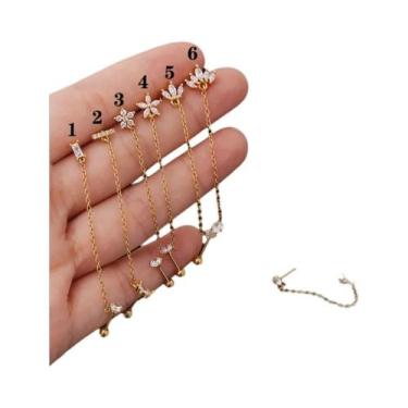 Imagem de Brincos De Corrente Dupla Com Zircônia Em Formato De Flor E Coroa De T