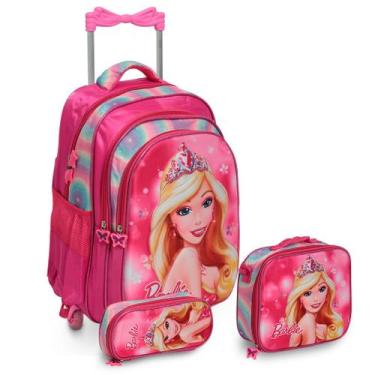 Imagem de Kit Mochila Escolar De Rodinha Barbie Creche Tam G Reforçada - Plike