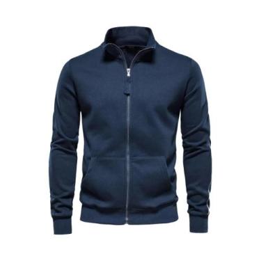 Imagem de Jaqueta Cardigã Esportiva Casual Masculina Com Zíper Em Mistura De Alg