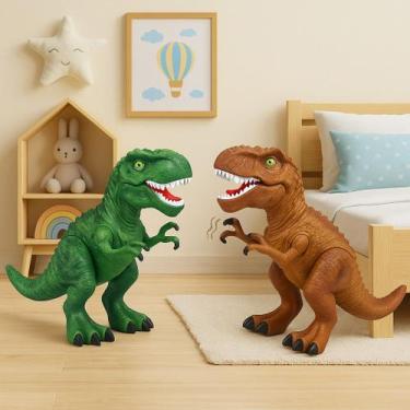 Imagem de Conjunto 2 Dinossauros Brinquedo Rugido Selvagem Luz Som Movimento Ave