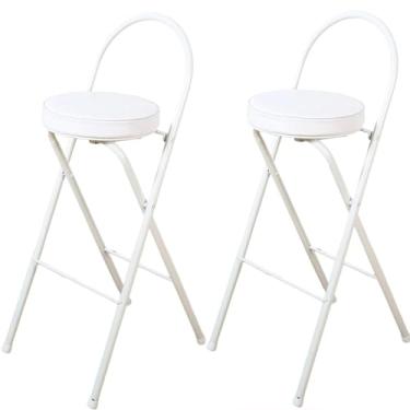 Imagem de Cadeira alta dobrável com assento acolchoado - Banco de bar dobrável para café da manhã, banqueta redonda portátil com encosto, banco dobrável interno/externo para adultos - Cadeira alta compacta e