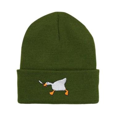 Imagem de Gorro De Inverno Unissex Tricotado Com Bordado De Ganso, Touca Quente 