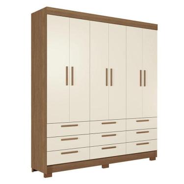 Imagem de Guarda Roupa Colombo 6 Portas 9 Gavetas Jatobá Areia Acetinado - Santos Andirá