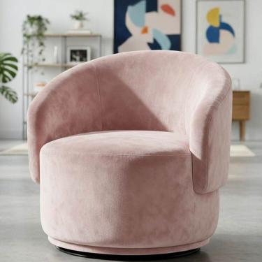 Imagem de Poltrona Decorativa Giratória Sala de Estar Recepção Suede Jasmine Rosa Bebê