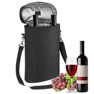 Imagem de Sacos térmicos de vinho com isolamento | 2 garrafas para refrigerador de vinho | térmica com alça de ombro ajustável e alça para cerveja, champanhe, uísque, piquenique, festa, viagem, mulheres
