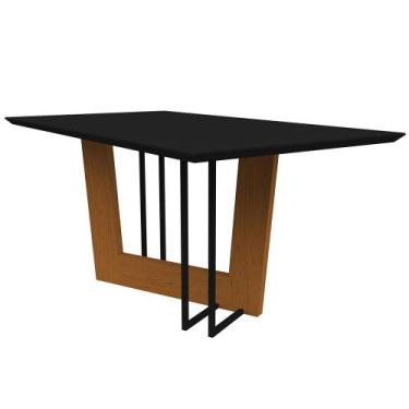 Imagem de Mesa de Jantar Tampo com Vidro Cibele 160 cm Preto Base Ypê - D'Rossi 