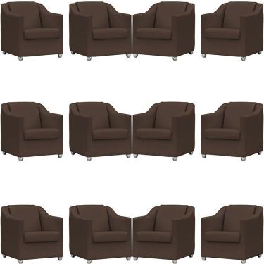 Imagem de Kit 12 Poltronas Mila Corino Marrom Pé De Plástico Cromado - Marrom, Corino