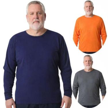 Imagem de Kit 3 Camisas Masculina Manga Longa Plus Size Malha Fria - Genérico, G