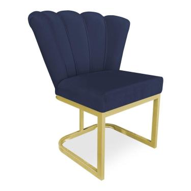 Imagem de Poltrona Flor Veludo Base Metálica Industrial Dourado - Pallazio Cor Azul Marinho