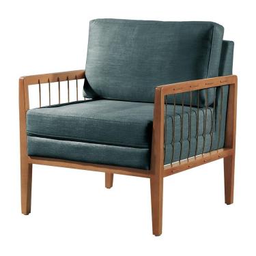 Imagem de Poltrona Gael Luxo Madeira Maciça Castellar Móbile Linho Azul Linho Azul