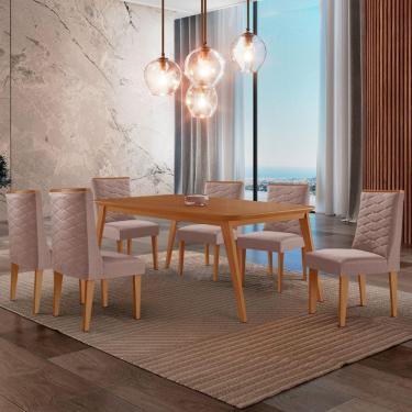 Imagem de Mesa De Jantar Copper 180cm Tampo Mdf Com 6 Cadeiras Moderna Linho Capuccino/naturale/naturale