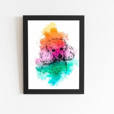 Imagem de Poodle Cachorro Arte Laranja Quadro Moldura Preta 60X40Cm - Plimshop