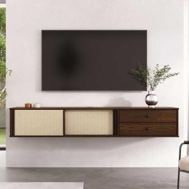 Imagem de Rack De Parede TV 75 Suspenso Madeira Telinha 175 cm Cor Imbuia Simona