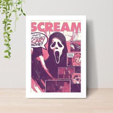 Imagem de Quadro Panico Ghost Face Scream A4 C/ Moldura e Vidro 05 Cor: Branco -