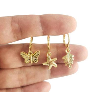 Imagem de Kit Trio Argolinha Click Infantil Brincos Folheados 3 Pares - Jady Joi