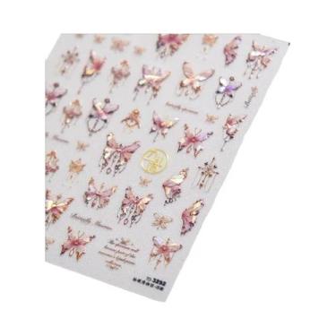 Imagem de Adesivos De Unha Borboleta Dourada E Prateada Com Borda De Porta-Retra