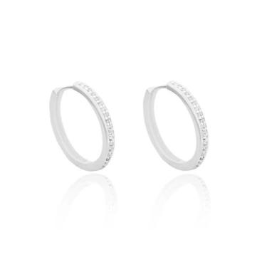 Imagem de Brinco de Argola Cravejada Brilhante Banhado em Prata - Tropical Joias