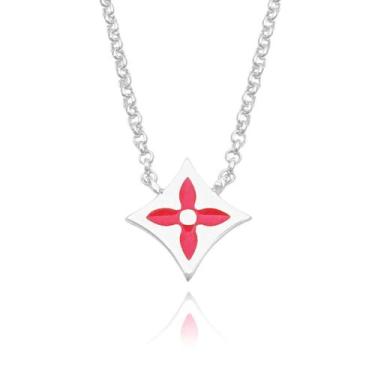 Imagem de Colar de Prata 925 com Flor Vermelha Delicada Choker 45cm Banhada - Tr