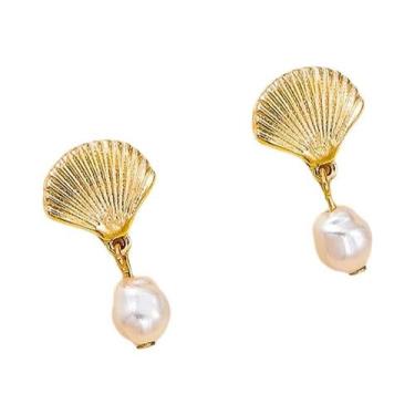 Imagem de Brincos De Verão Femininos Com Estrela-do-mar, Pérolas Falsas E Franja