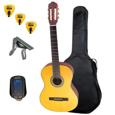 Imagem de Kit Violão Acústico Mxt 38C NT Nylon Cutwayy C/Capa + Afinador Capotraste e Palheta Cor:Natural