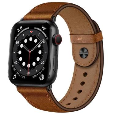 Imagem de Pulseira de relógio OUHENG em couro genuíno para Apple Watch 49-38mm
