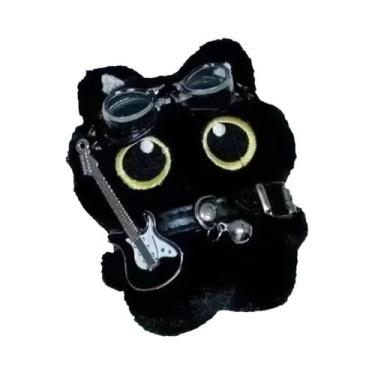 Imagem de Chaveiro De Pelúcia Gato Preto, Pingente De Boneca De Desenho Animado 