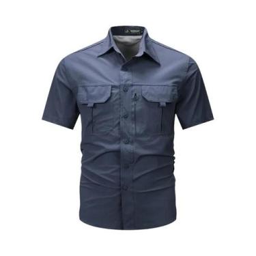 Imagem de Camisa Masculina De Seda Gelada De Secagem Rápida Manga Curta Com Lape