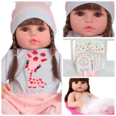 Imagem de Bebê Reborn Recém Nascida Olhos Castanhos Pijama Girafa - Cegonha Rebo