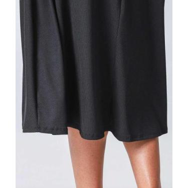 Imagem de Saia Feminina Midi Evasê Canelada Marisa Preto-19003, Preto, G