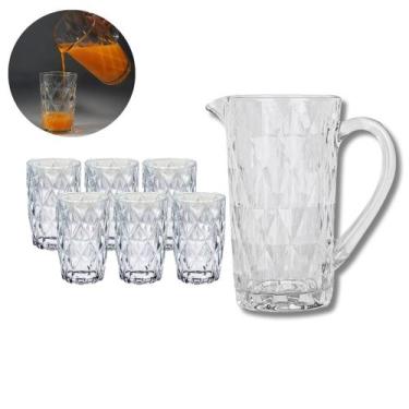 Imagem de Kit 1 Jarra Vidro 1 L + 6 Copos Diamante 370 ML Transparente - PRATICA
