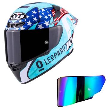 Imagem de Capacete KYT TT Revo Leopard Américas Azul Mais Viseira Camaleão
