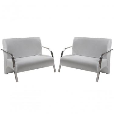 Imagem de Kit 2 Poltronas Namoradeira Vênus 2 Lugares Braço Alumínio Corino Branco D Salla
