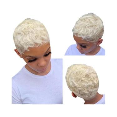 Imagem de Peruca Feminina Curta De Cabelo Humano Cacheado Ondulado Com Franja, E