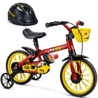 Imagem de Bicicleta Infantil Menino Aro 12 com Capacete Mickey Disney - Nathor, 